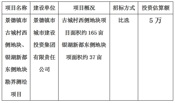景德鎮(zhèn)市古城村西側(cè)地塊、銀湖新都東側(cè)地塊勘界測繪項目計劃公告