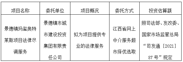 景德鎮(zhèn)瑪璽奧特萊斯項目法律盡調(diào)服務計劃公告