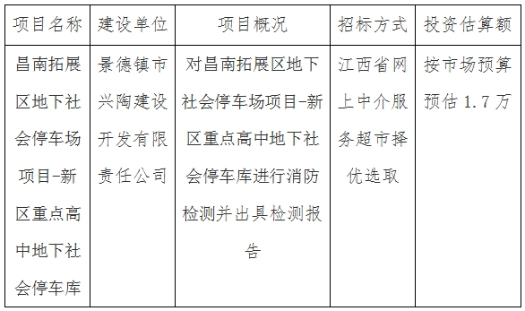 昌南拓展區(qū)地下社會停車場項(xiàng)目-新區(qū)重點(diǎn)高中地下社會停車庫消防檢測計劃公告