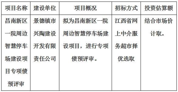 昌南新區(qū)一院周邊智慧停車場建設(shè)項(xiàng)目專項(xiàng)債預(yù)評審計(jì)劃公告