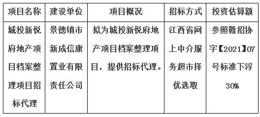 城投新悅府地產(chǎn)項目檔案整理項目招標(biāo)代理計劃公告